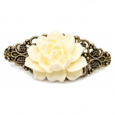Barrette Clip Bronze pour Cheveux avec Rose en Résine pour la Création de Bijoux Fantaisie - DIY