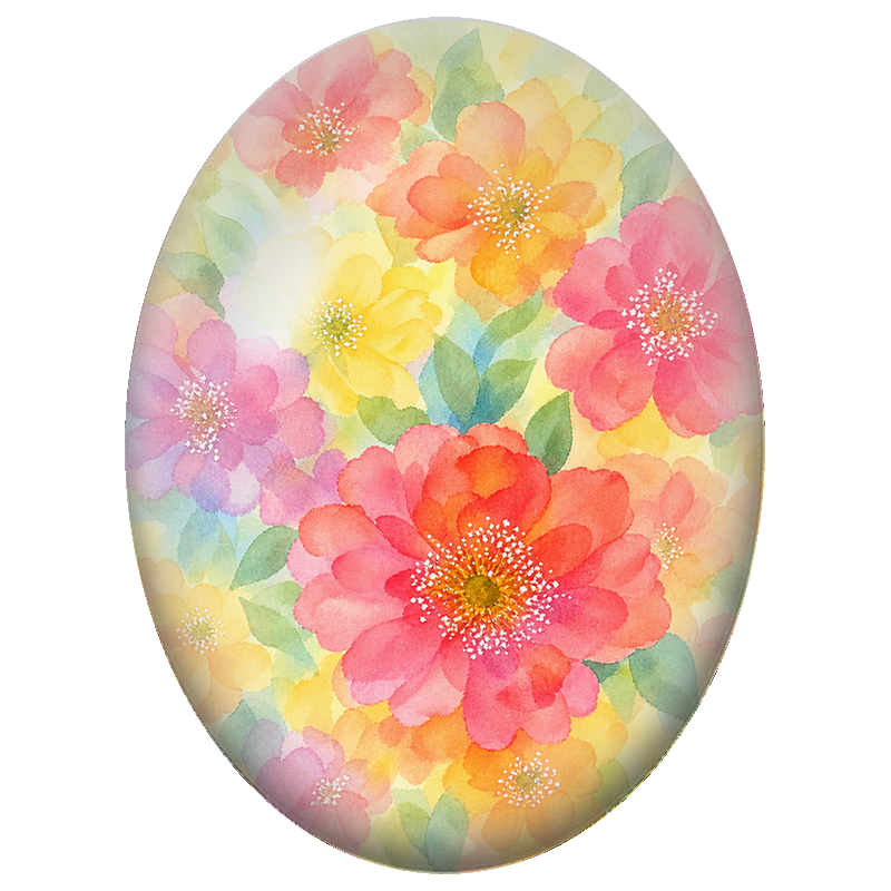 Cabochon en Verre Illustré Jardin Fleuri à l’Aquarelle 13x18, 18x25 ou 30x40mm