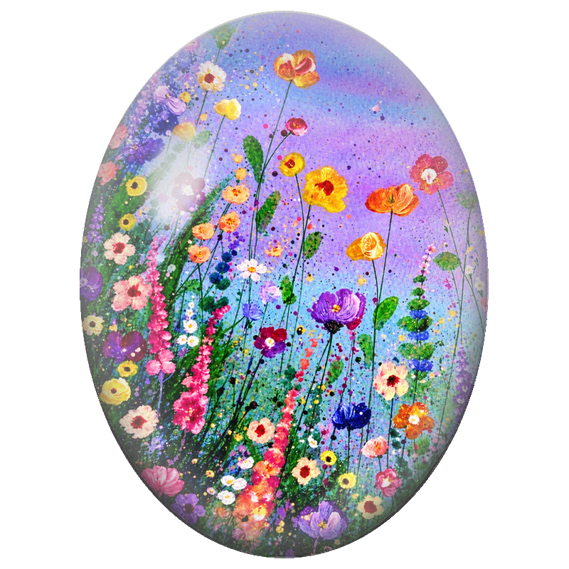 Cabochon en Verre Illustré Prairie Fleurie Multicolore 13x18, 18x25 ou 30x40mm