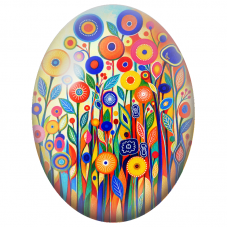 Cabochon en Verre Illustré Jardin Graphique aux Fleurs Colorées 13x18, 18x25 ou 30x40mm - Pour la Création de Bijoux Fantaisie