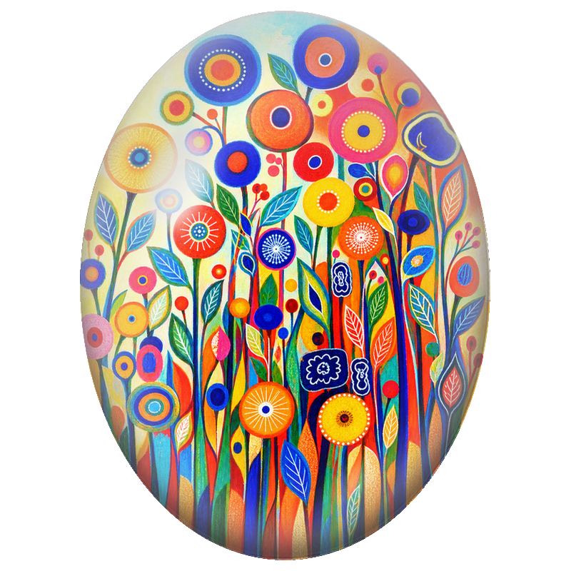 Cabochon en Verre Illustré Jardin Graphique aux Fleurs Colorées 13x18, 18x25 ou 30x40mm