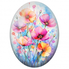 Cabochon en Verre Illustré Coquelicots Colorés à l’Aquarelle 13x18, 18x25 ou 30x40mm - Pour la Création de Bijoux Fantaisie