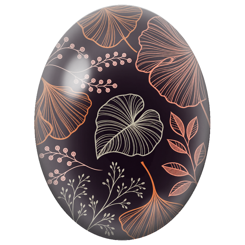 Cabochon en Verre Illustré Feuilles de Ginkgo sur Fond Sombre 13x18, 18x25 ou 30x40mm