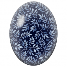 Cabochon en Verre Illustré Feuillage Bleu Argenté 13x18, 18x25 ou 30x40mm - Pour la Création de Bijoux Fantaisie - DIY