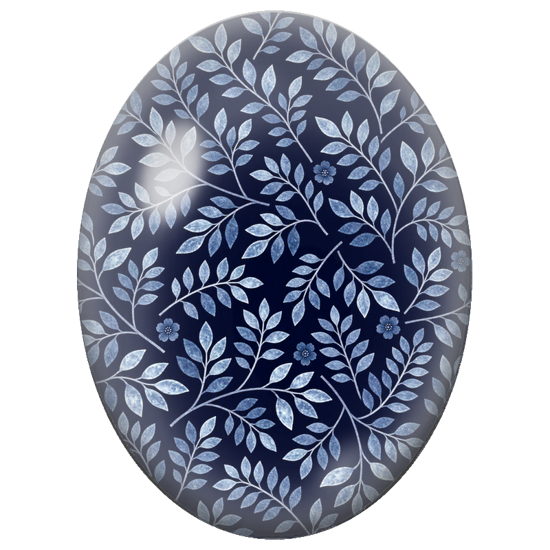 Cabochon en Verre Illustré Feuillage Bleu Argenté 13x18, 18x25 ou 30x40mm