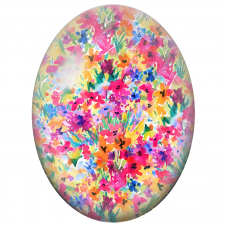 Cabochon en Verre Illustré Champ Fleuri Abstrait Multicolore 13x18, 18x25 ou 30x40mm - Pour la Création de Bijoux Fantaisie
