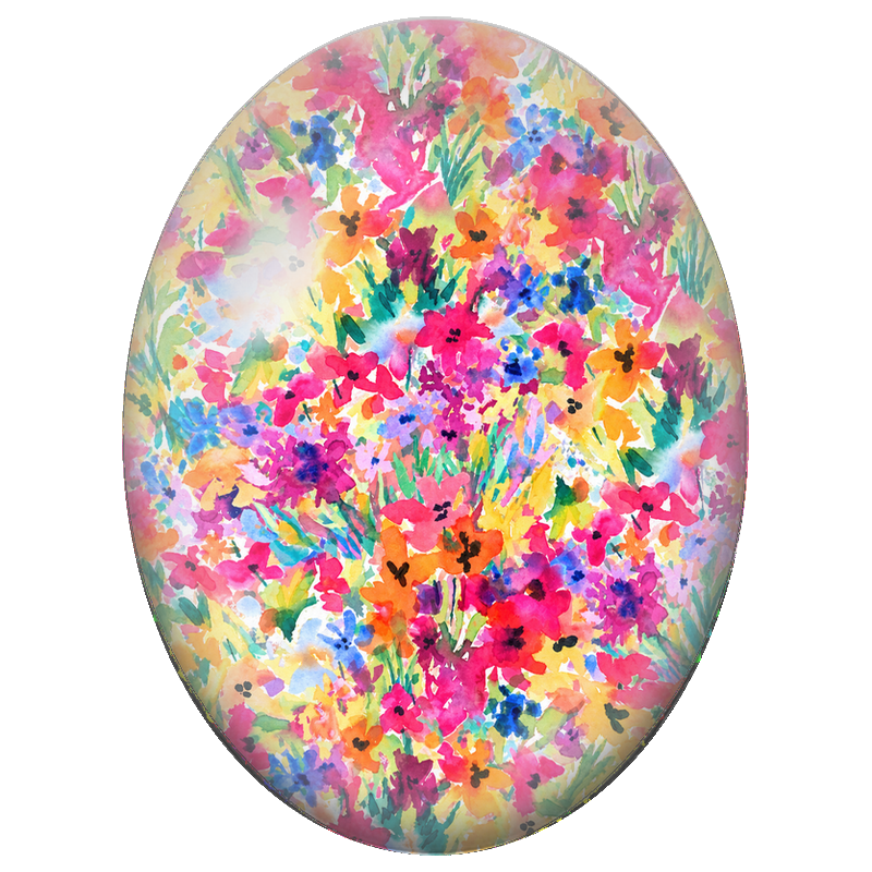 Cabochon en Verre Illustré Champ Fleuri Abstrait Multicolore 13x18, 18x25 ou 30x40mm