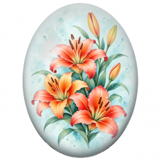 Cabochon en Verre Illustré Lys Corail à l’Aquarelle 13x18, 18x25 ou 30x40mm - Pour la Création de Bijoux Fantaisie - DIY