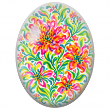 Cabochon en Verre Illustré Fleurs Ornementales Multicolores 13x18, 18x25 ou 30x40mm - Pour la Création de Bijoux Fantaisie - DIY