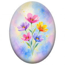 Cabochon en Verre Illustré Fleurs Pastel sur Fond Arc-en-Ciel 13x18, 18x25 ou 30x40mm - Pour la Création de Bijoux Fantaisie