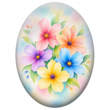 Cabochon en Verre Illustré Bouquet de Fleurs Pastel 13x18, 18x25 ou 30x40mm - Pour la Création de Bijoux Fantaisie - DIY