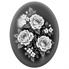 Cabochon en Verre Illustré Roses Blanches sur Fond Noir 13x18, 18x25 ou 30x40mm - Pour la Création de Bijoux Fantaisie - DIY