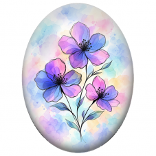 Cabochon en Verre Illustré Fleurs Bleues et Roses à l’Aquarelle 13x18, 18x25 ou 30x40mm - Pour la Création de Bijoux Fantaisie