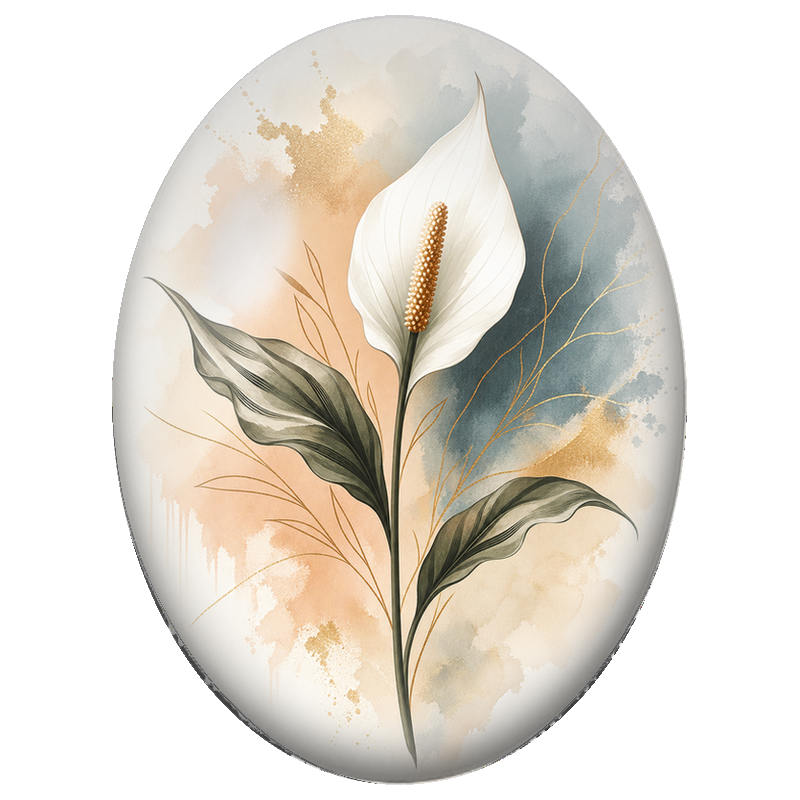 Cabochon en Verre Illustré Fleur de Lune Blanche et Dorée 13x18, 18x25 ou 30x40mm