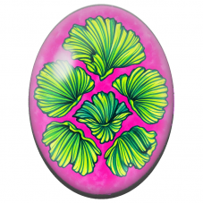 Cabochon en Verre Illustré Feuilles de Ginkgo Vertes sur Fond Rose 13x18, 18x25 ou 30x40mm - Pour la Création de Bijoux