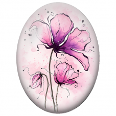 Cabochon en Verre Illustré Coquelicots Roses au Trait Noir 13x18, 18x25 ou 30x40mm - Pour la Création de Bijoux Fantaisie - DIY