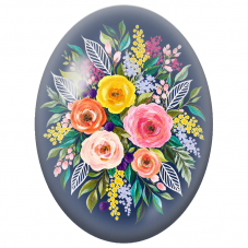 Cabochon en Verre Illustré Bouquet Fleuri sur Fond Bleu Nuit 13x18, 18x25 ou 30x40mm - Pour la Création de Bijoux Fantaisie