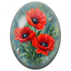 Cabochon en Verre Illustré Coquelicots Rouges Peints à l’Huile 13x18, 18x25 ou 30x40mm - Pour la Création de Bijoux Fantaisie