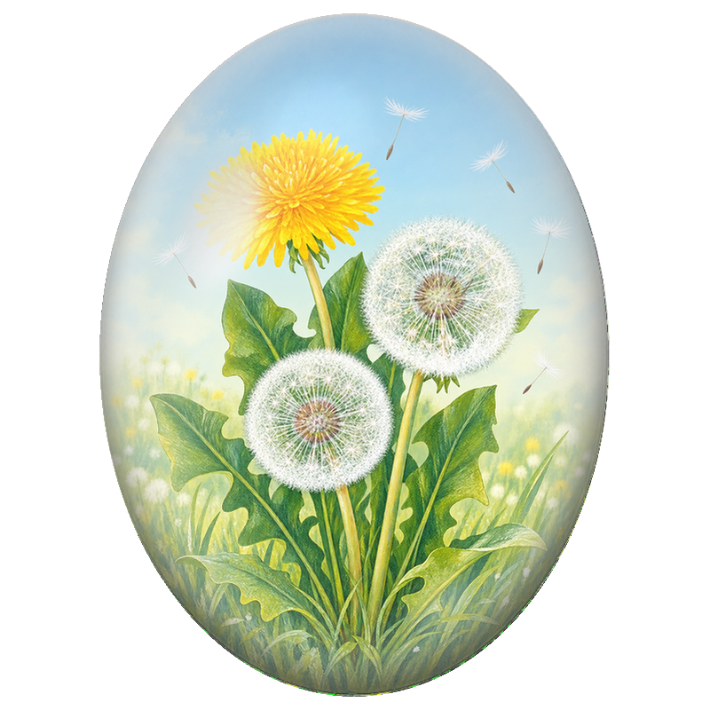 Cabochon en Verre Illustré Pissenlits au Ciel Bleu 13x18, 18x25 ou 30x40mm