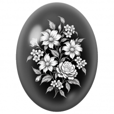 Cabochon en Verre Illustré Bouquet Blanc sur Fond Noir 13x18, 18x25 ou 30x40mm - Pour la Création de Bijoux Fantaisie - DIY