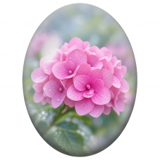 Cabochon en Verre Illustré Hortensia Rose Couvert de Rosée 13x18, 18x25 ou 30x40mm - Pour la Création de Bijoux Fantaisie - DIY