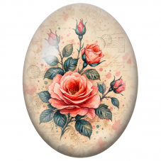 Cabochon en Verre Illustré Roses Corail sur Papier Vintage 13x18, 18x25 ou 30x40mm - Pour la Création de Bijoux Fantaisie - DIY