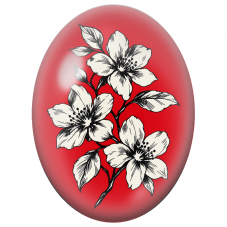 Cabochon en Verre Illustré Fleurs Blanches sur Fond Rouge 13x18, 18x25 ou 30x40mm - Pour la Création de Bijoux Fantaisie - DIY