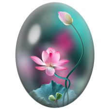 Cabochon en Verre Illustré Lotus Rose sur Fond Turquoise 13x18, 18x25 ou 30x40mm - Pour la Création de Bijoux Fantaisie - DIY