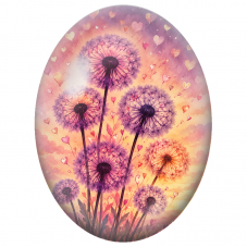 Cabochon en Verre Illustré Pissenlits et Cœurs au Crépuscule 13x18, 18x25 ou 30x40mm - Pour la Création de Bijoux Fantaisie