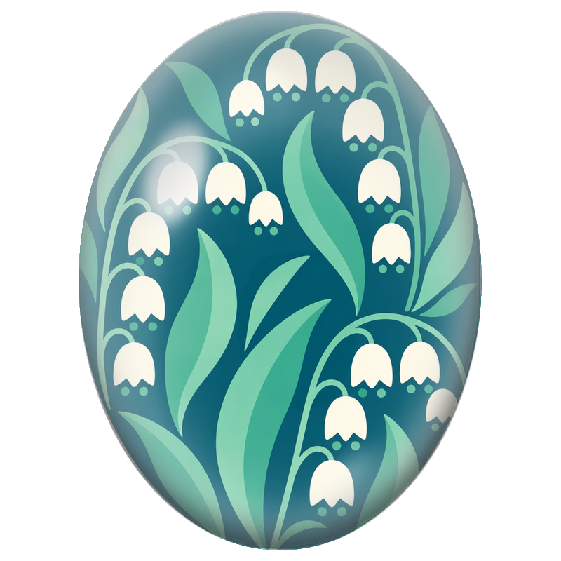 Cabochon en Verre Illustré Muguet Graphique sur Fond Bleu 13x18, 18x25 ou 30x40mm