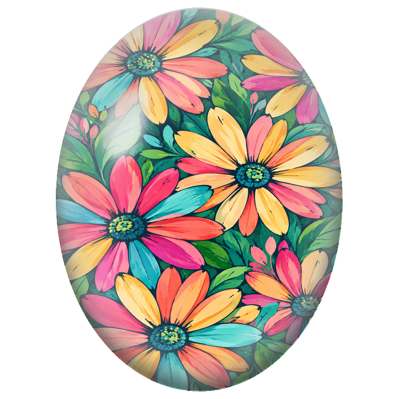 Cabochon en Verre Illustré Marguerites Multicolores 13x18, 18x25 ou 30x40mm