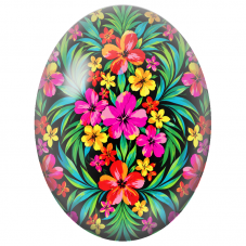 Cabochon en Verre Illustré Fleurs Tropicales sur Fond Noir 13x18, 18x25 ou 30x40mm - Pour la Création de Bijoux Fantaisie - DIY