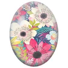 Cabochon en Verre Illustré Grandes Fleurs Graphiques Pastel 13x18, 18x25 ou 30x40mm - Pour la Création de Bijoux Fantaisie - DIY
