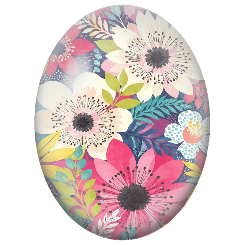 Cabochon en Verre Illustré Grandes Fleurs Graphiques Pastel 13x18, 18x25 ou 30x40mm