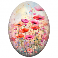 Cabochon en Verre Illustré Champ de Coquelicots Colorés 13x18, 18x25 ou 30x40mm - Pour la Création de Bijoux Fantaisie - DIY