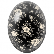 Cabochon en Verre Illustré Fleurs Ivoire sur Fond Noir 13x18, 18x25 ou 30x40mm - Pour la Création de Bijoux Fantaisie - DIY
