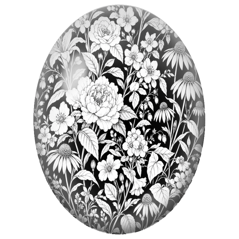 Cabochon en Verre Illustré Jardin Botanique Noir et Blanc 13x18, 18x25 ou 30x40mm