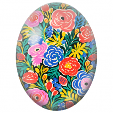 Cabochon en Verre Illustré Fleurs Colorées sur Fond Noir 13x18, 18x25 ou 30x40mm - Pour la Création de Bijoux Fantaisie - DIY