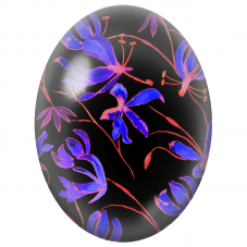 Cabochon en Verre Illustré Fleurs Bleu Électrique sur Fond Noir 13x18, 18x25 ou 30x40mm - Pour la Création de Bijoux Fantaisie
