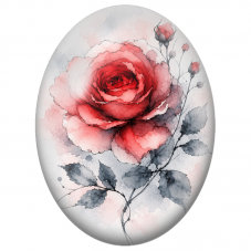 Cabochon en Verre Illustré Rose Rouge à l’Aquarelle 13x18, 18x25 ou 30x40mm - Pour la Création de Bijoux Fantaisie - DIY