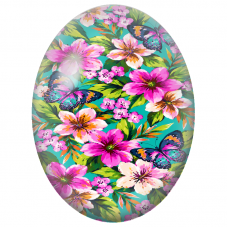 Cabochon en Verre Illustré Papillons parmi les Fleurs Roses 13x18, 18x25 ou 30x40mm - Pour la Création de Bijoux Fantaisie - DIY