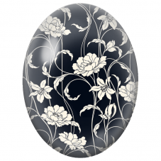 Cabochon en Verre Illustré Fleurs Ivoire sur Fond Bleu Nuit 13x18, 18x25 ou 30x40mm - Pour la Création de Bijoux Fantaisie - DIY