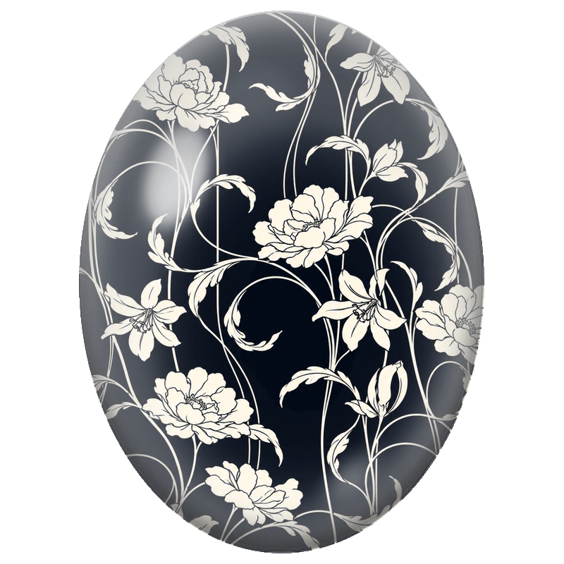 Cabochon en Verre Illustré Fleurs Ivoire sur Fond Bleu Nuit 13x18, 18x25 ou 30x40mm