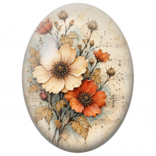 Cabochon en Verre Illustré Fleurs Vintage sur Partition Ancienne 13x18, 18x25 ou 30x40mm - Pour la Création de Bijoux Fantaisie
