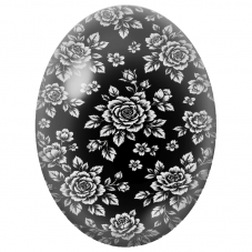 Cabochon en Verre Illustré Roses Blanches en Semis sur Fond Noir 13x18, 18x25 ou 30x40mm - Pour la Création de Bijoux Fantaisie