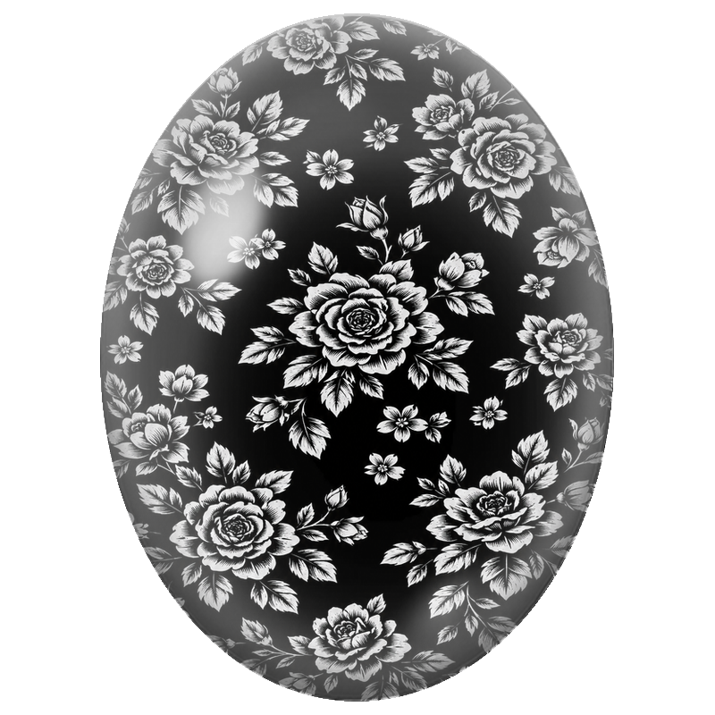 Cabochon en Verre Illustré Roses Blanches en Semis sur Fond Noir 13x18, 18x25 ou 30x40mm