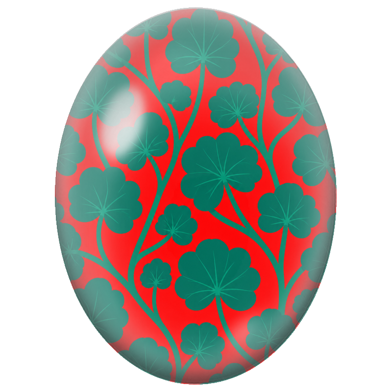Cabochon en Verre Illustré Trèfles Verts sur Fond Rouge 13x18, 18x25 ou 30x40mm