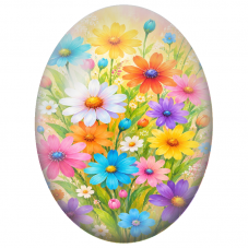Cabochon en Verre Illustré Prairie de Marguerites Multicolores 13x18, 18x25 ou 30x40mm - Pour la Création de Bijoux Fantaisie
