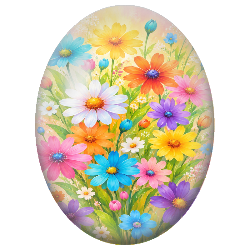 Cabochon en Verre Illustré Prairie de Marguerites Multicolores 13x18, 18x25 ou 30x40mm
