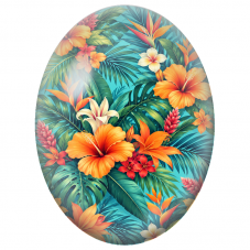 Cabochon en Verre Illustré Hibiscus Orange dans un Jardin Tropical 13x18, 18x25 ou 30x40mm - Pour la Création de Bijoux